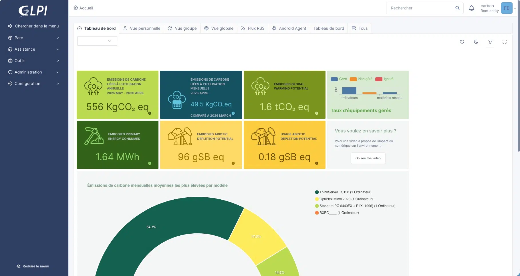 GLPI Carbon : mesurez l'empreinte énergétique de vos actifs informatiques