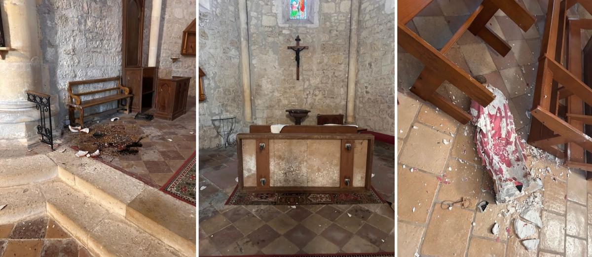 Statue brisée, mobilier renversé, baie vitrée dégradée, une église  vandalisée près d'Agen
