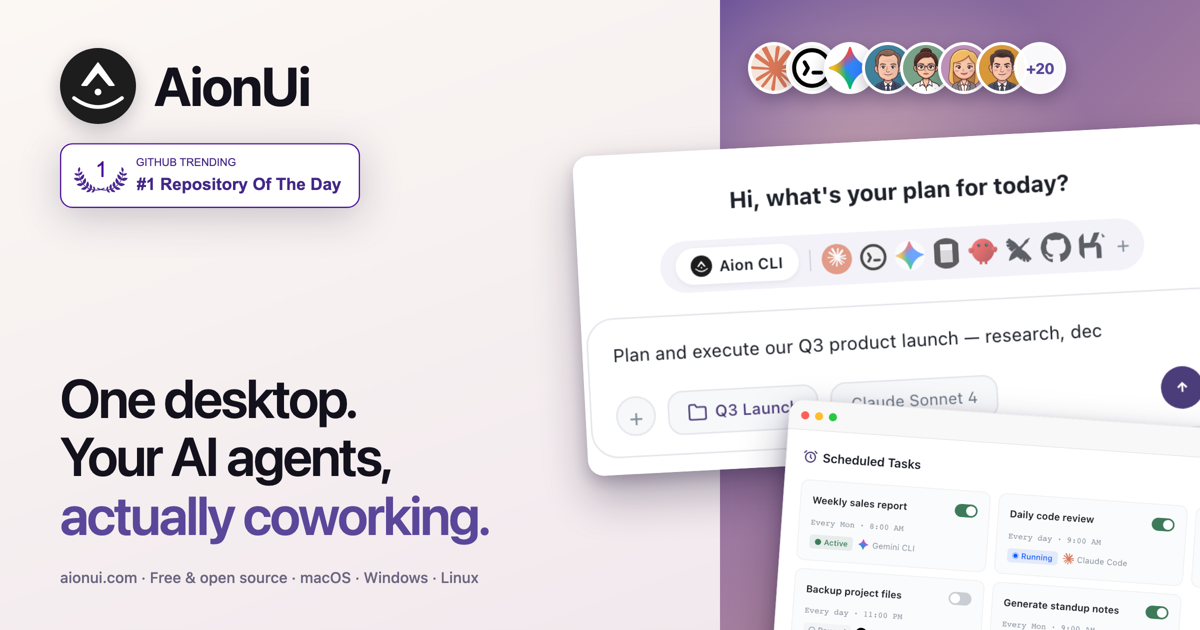 AionUi — One desktop. Your AI agents, actually coworking.