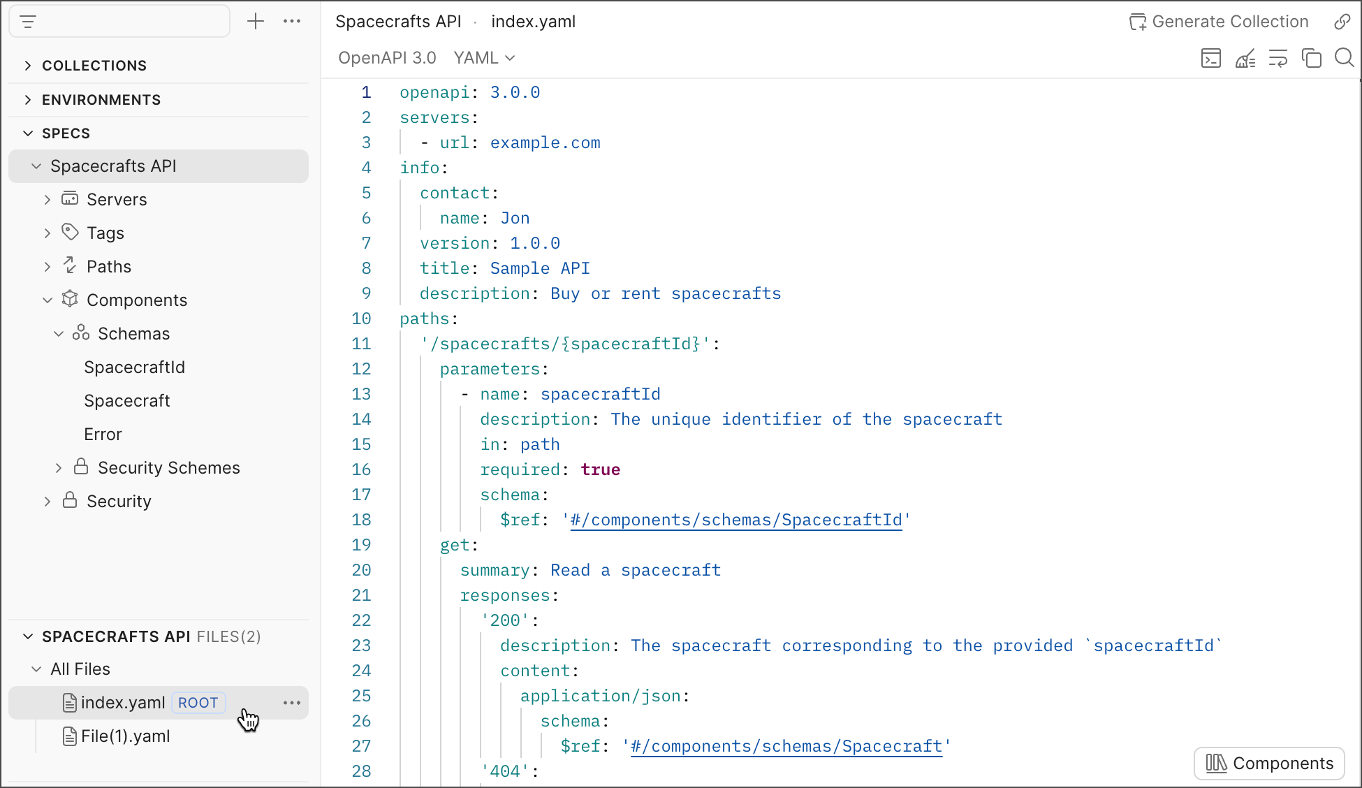Manage a multi-file API specification | Postman Docs