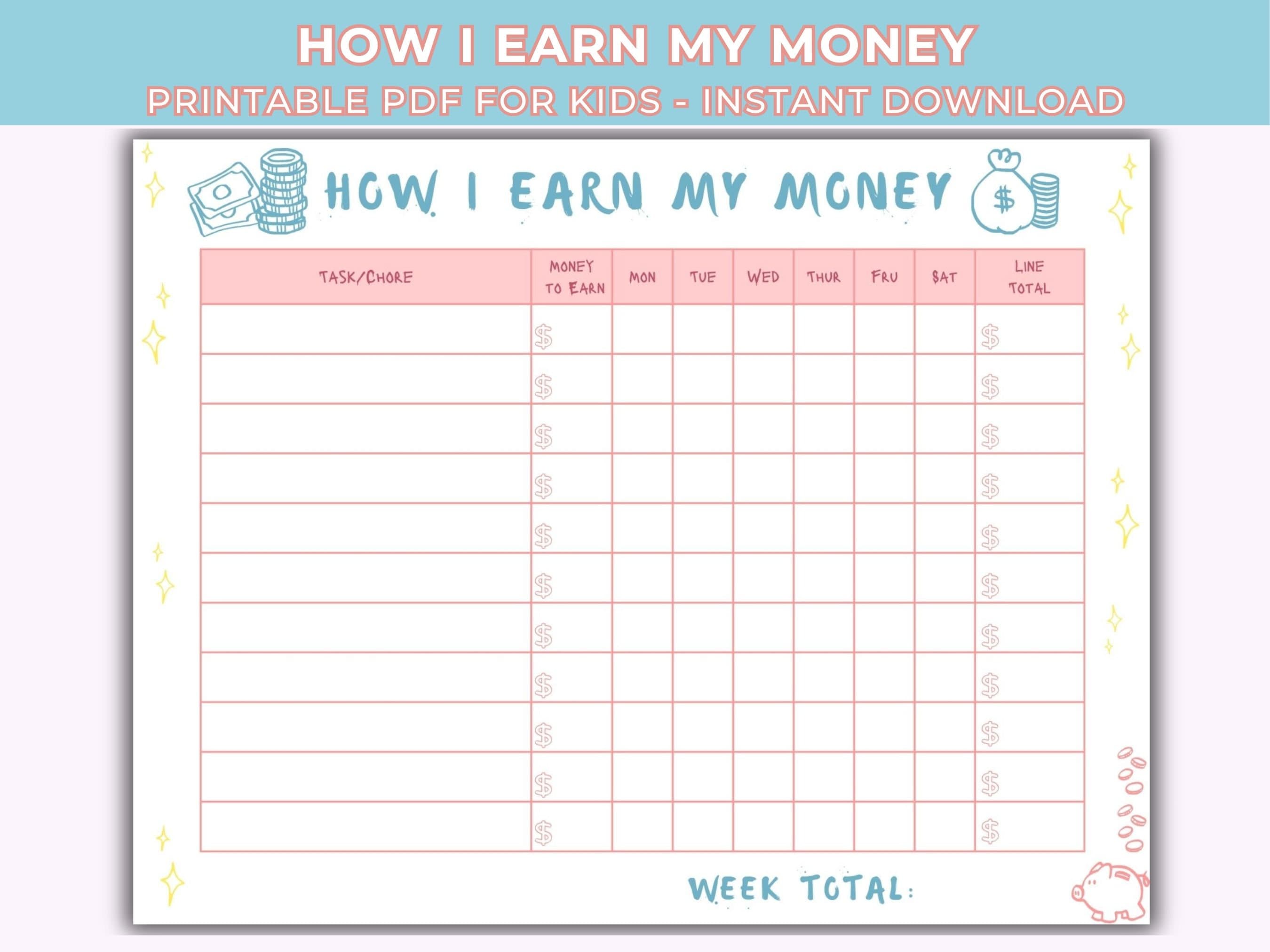 Kids Chore Chart: How to Earn Money Printable (PDF) - Etsy UK
