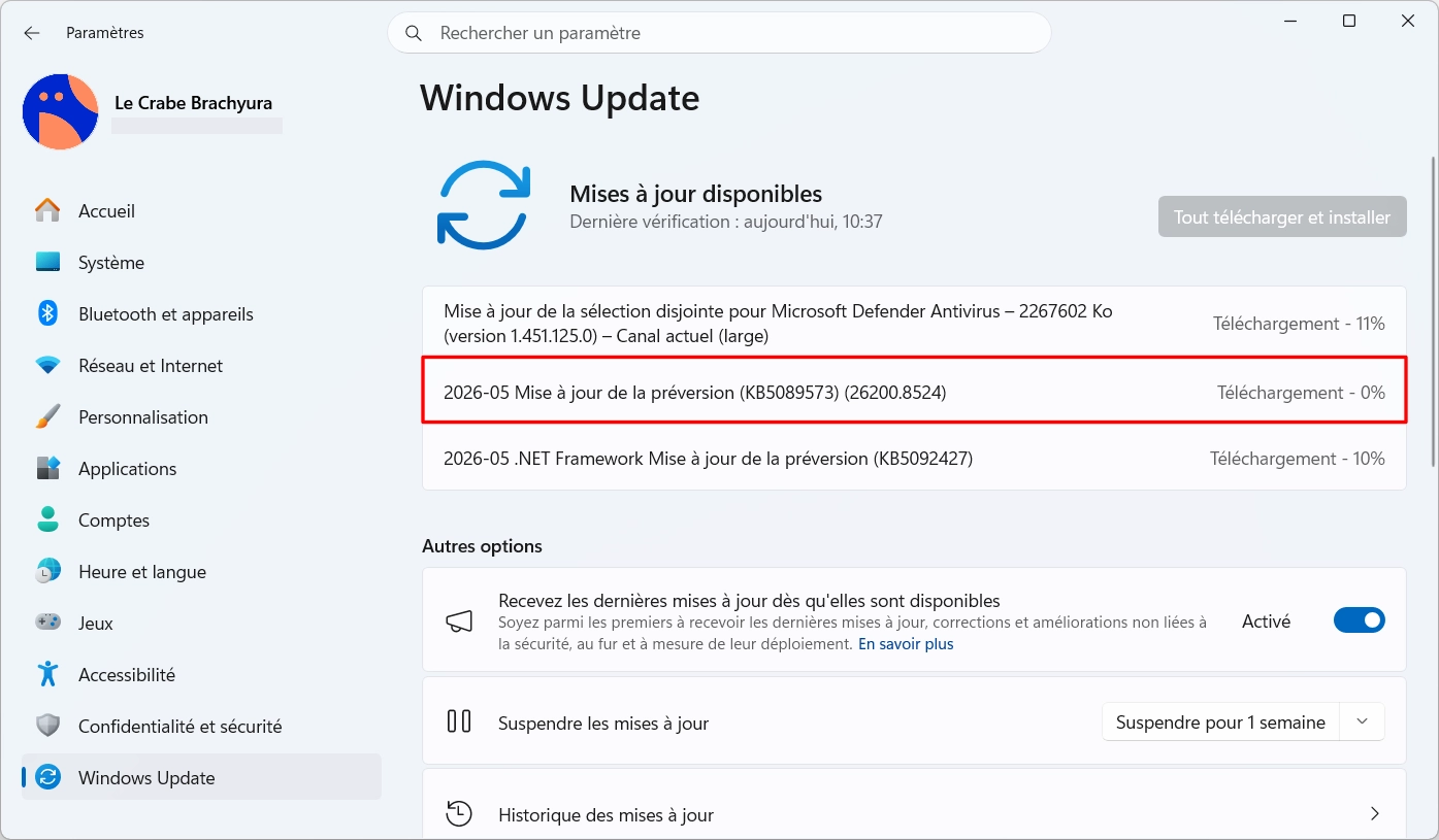 Windows 11 : la mise à jour KB5089573 est disponible, voici ce qu'elle  contient – Le Crabe Info