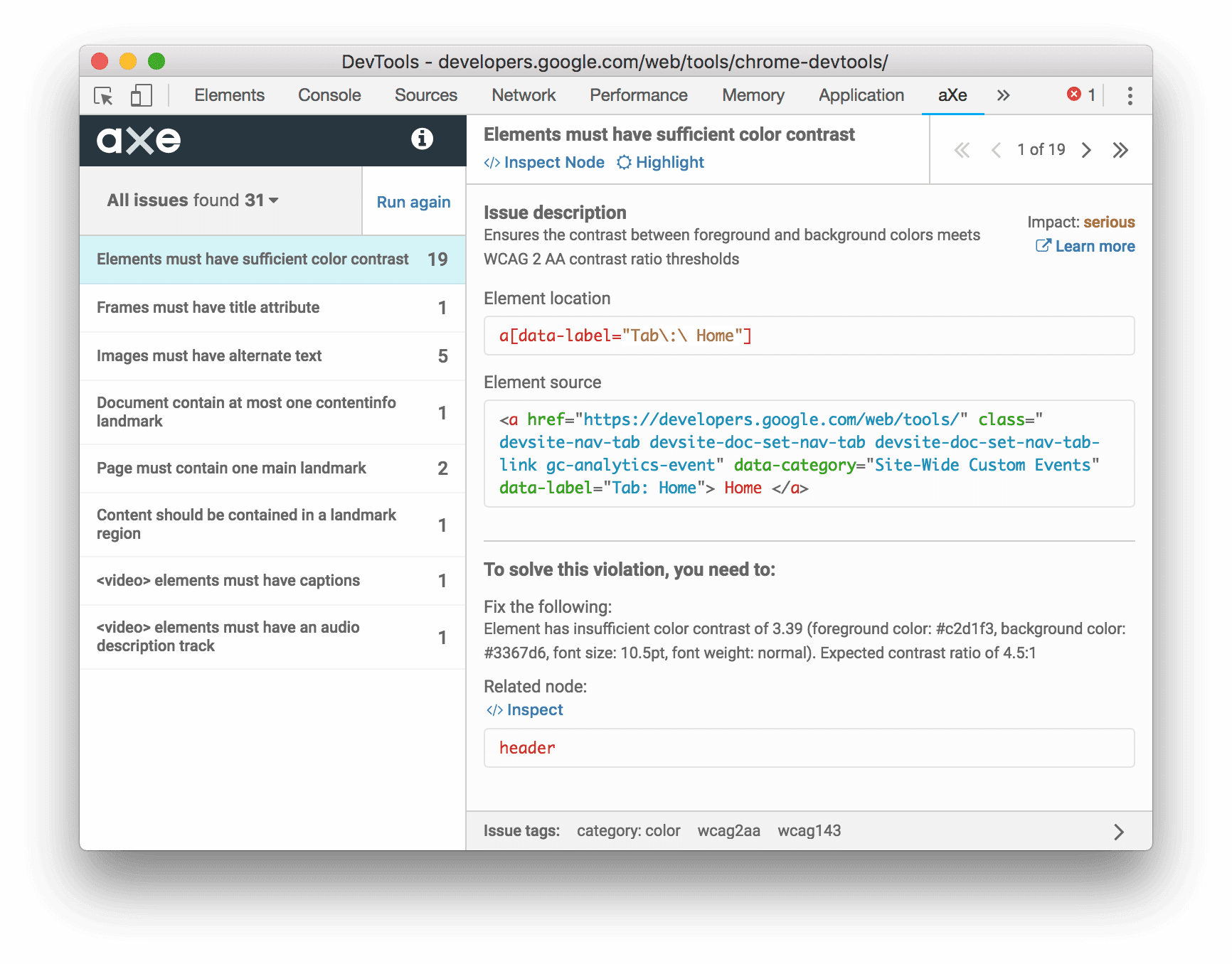 Documentation de référence sur les fonctionnalités d'accessibilité | Chrome  DevTools | Chrome for Developers