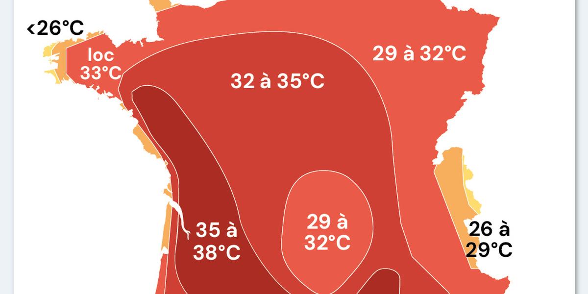 CARTE. Canicule : jusqu'à 39 °C… : à quoi s'attendre ce jeudi en France et  dans le Sud-Ouest