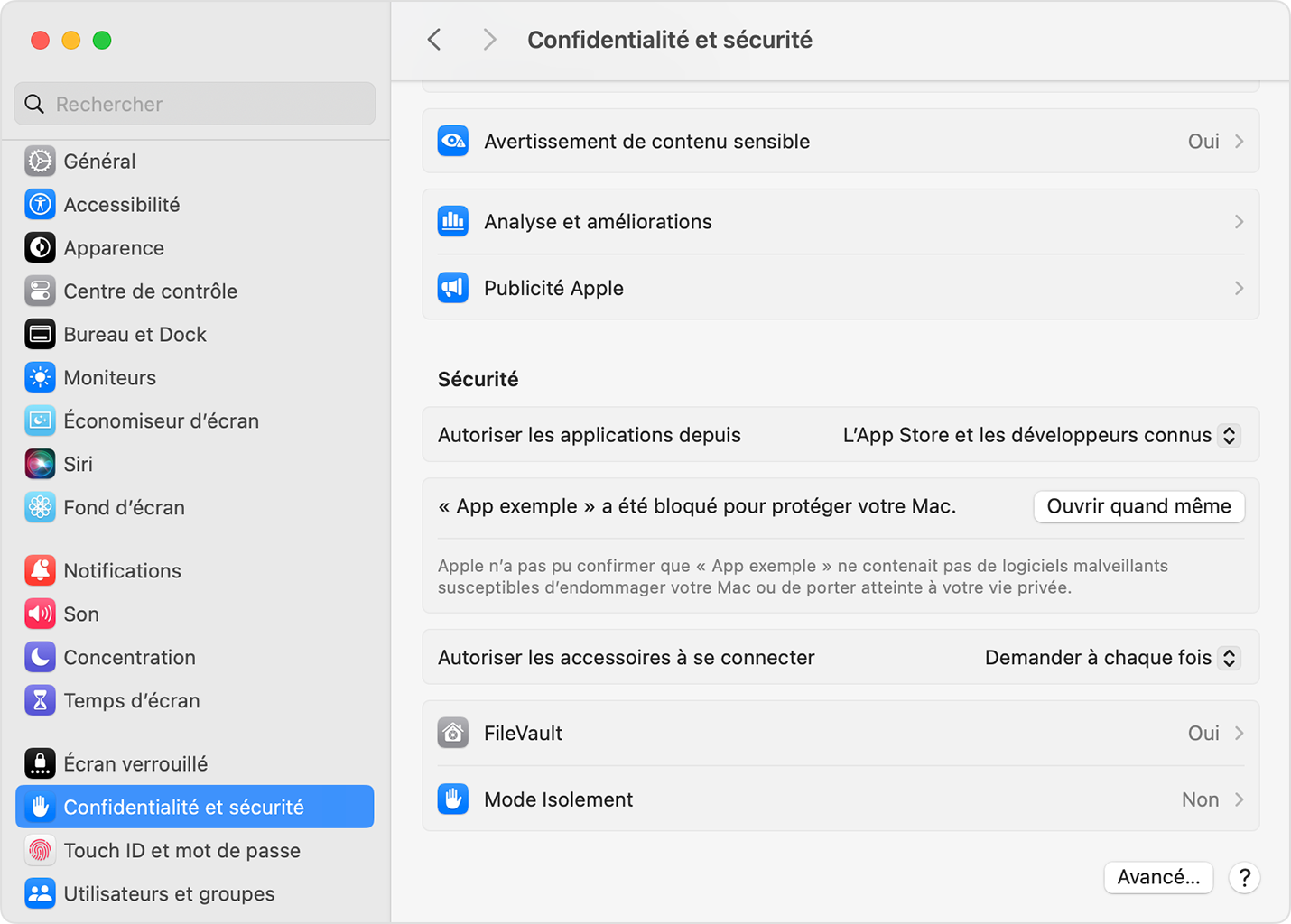 Ouvrir des apps en toute sécurité sur votre Mac - Assistance Apple (FR)