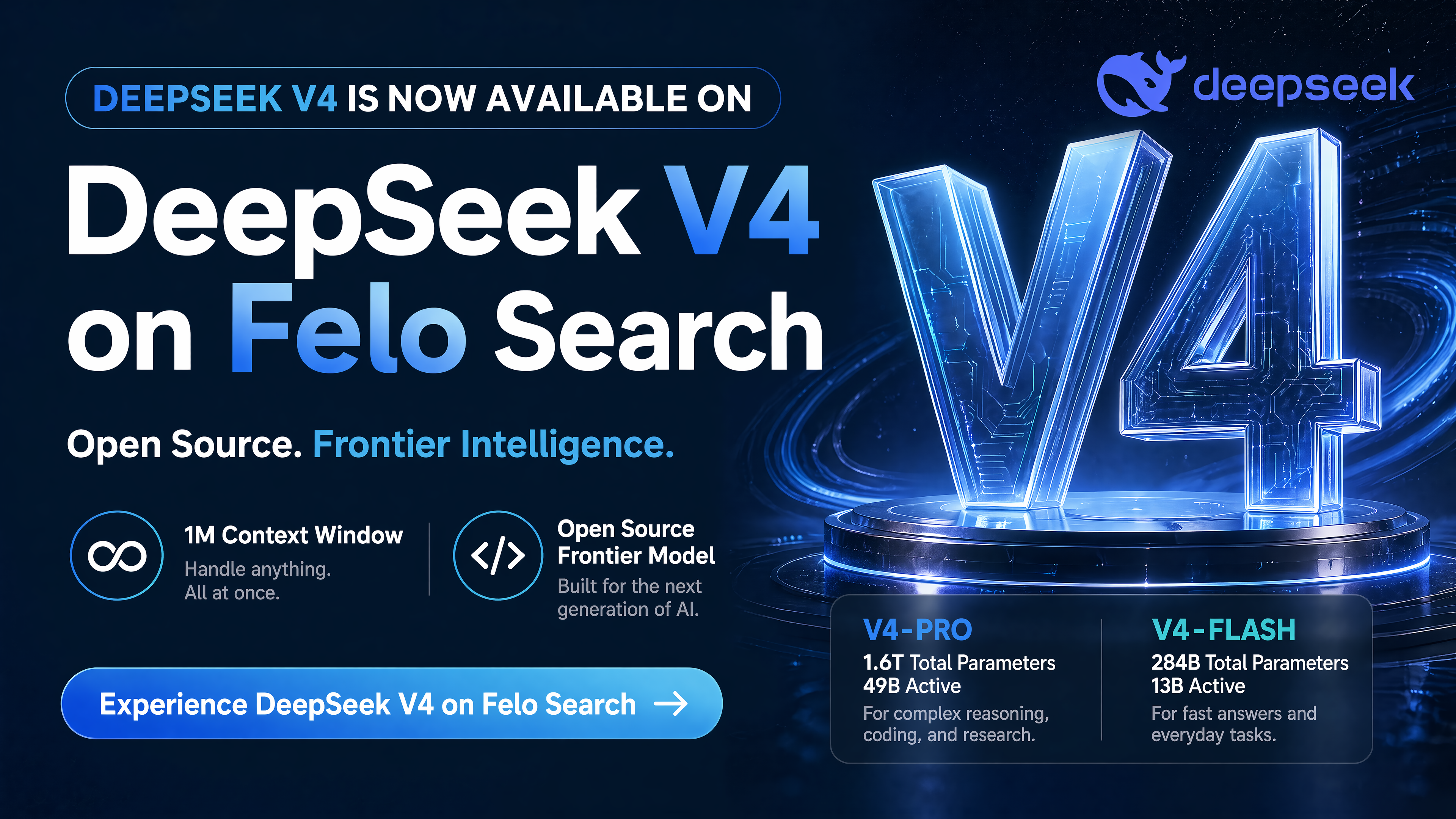 DeepSeek V4 gratuit est maintenant disponible sur Felo Search — Essayez-le  gratuitement | Felo Search Blog