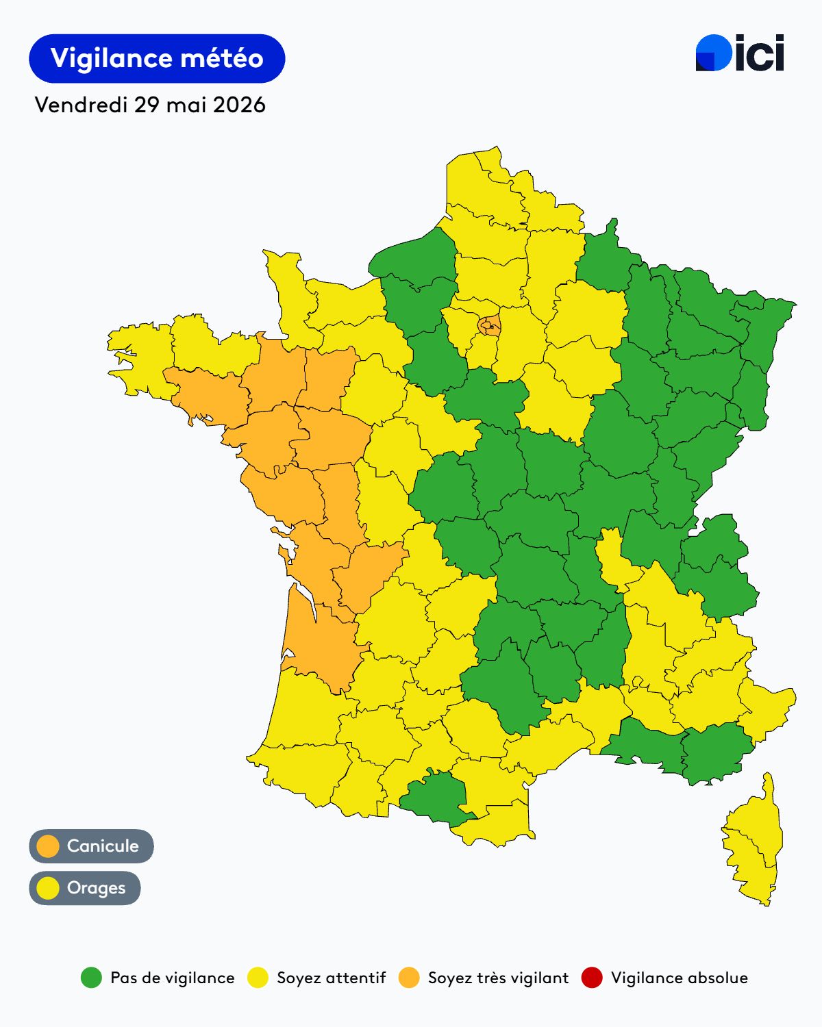 Canicule : 14 départements maintenus en vigilance orange pour la journée de  vendredi - ICI