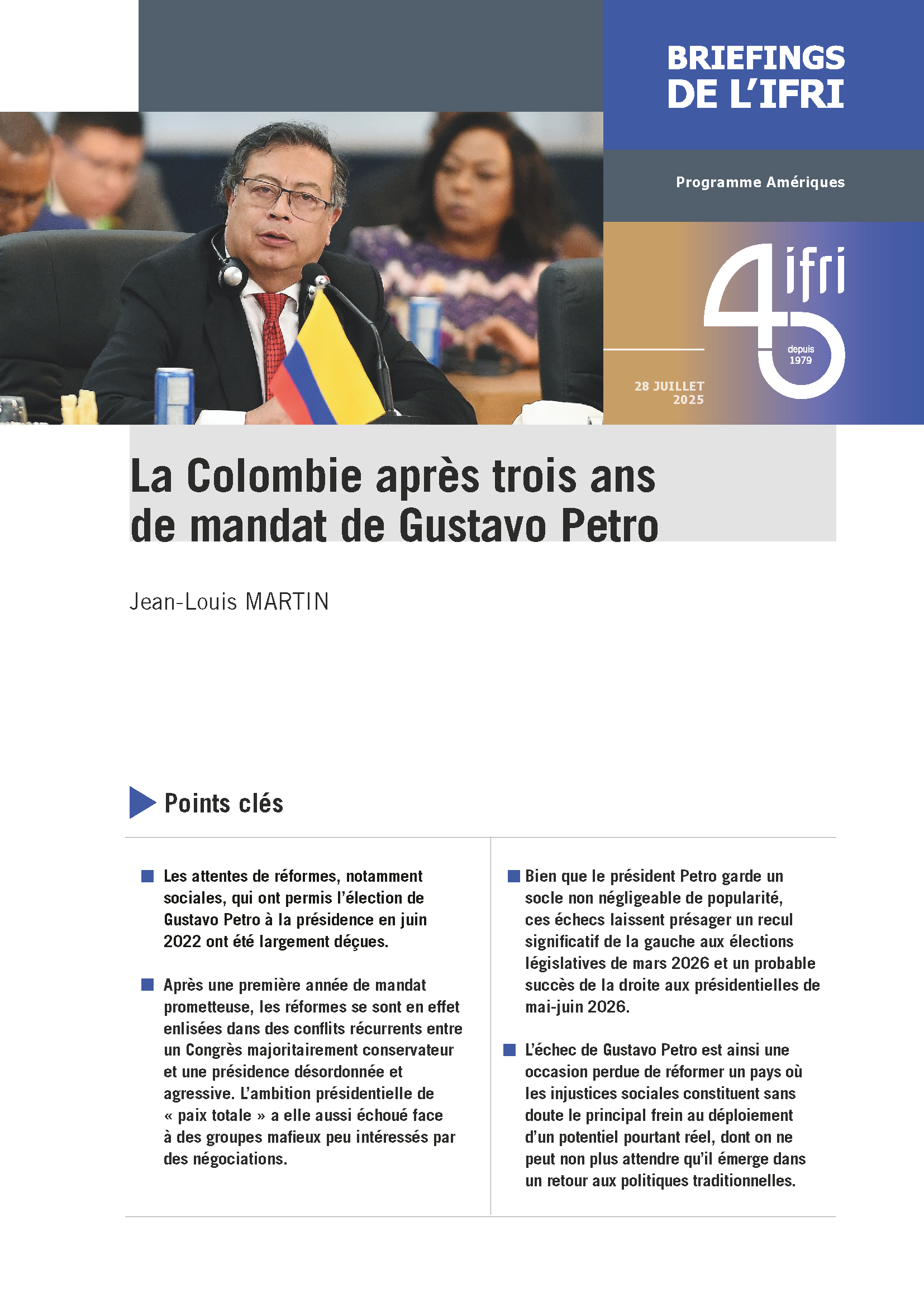 La Colombie après trois ans de mandat de Gustavo Petro | Ifri