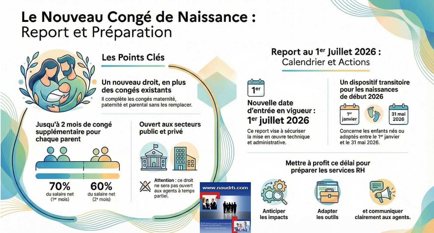 Report de l'entrée en vigueur du nouveau congé de naissance au 1er juillet  2026. - www.naudrh.com