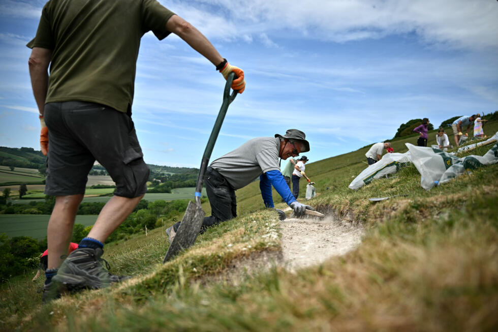 Le "géant nu" de Cerne Abbas, en Angleterre, fait peau neuve