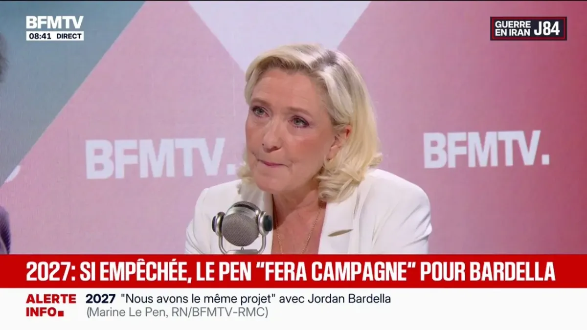 Marine Le Pen assure qu'elle fera "la campagne de Jordan Bardella" si sa  peine d'inéligibilité dans le procès des assistants parlementaires du FN  est confirmée