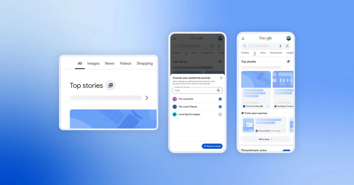Google permet de sélectionner ses « Sources préférées » dans les résultats  de recherche