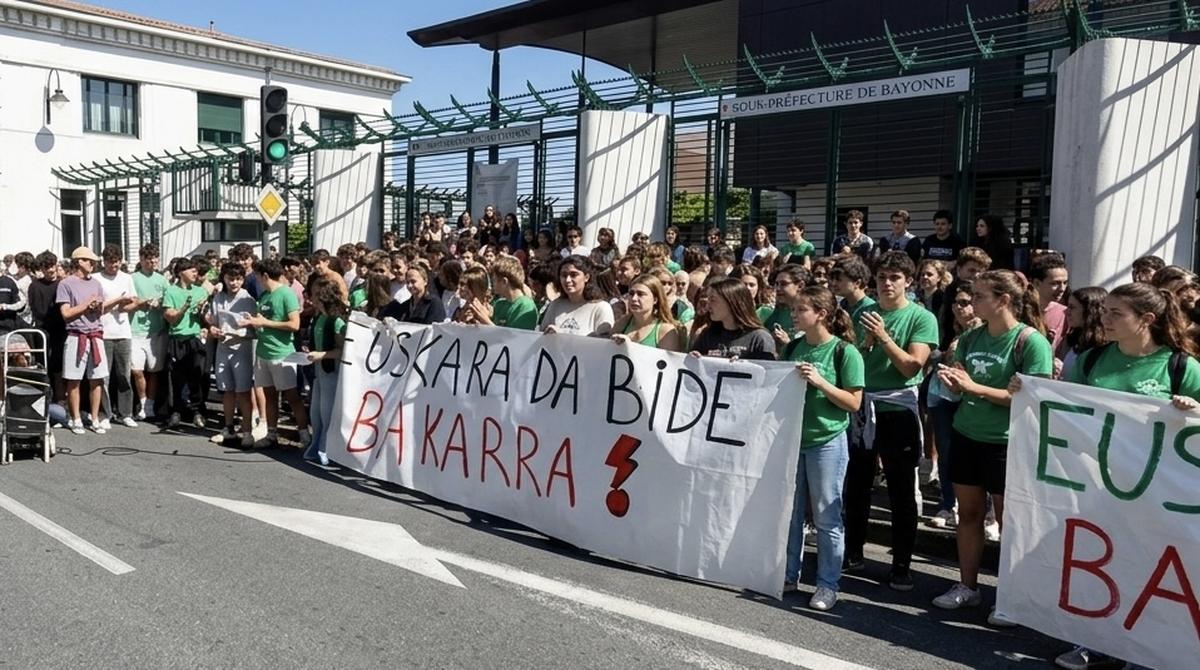 Bayonne : près de 200 lycéens manifestent pour passer toutes les épreuves  du bac en basque