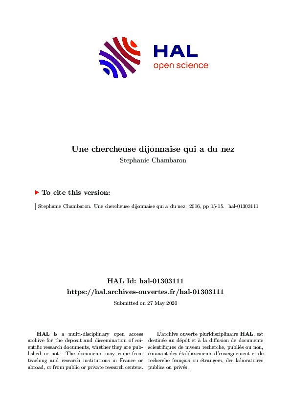 PDF) Une chercheuse dijonnaise qui a du nez