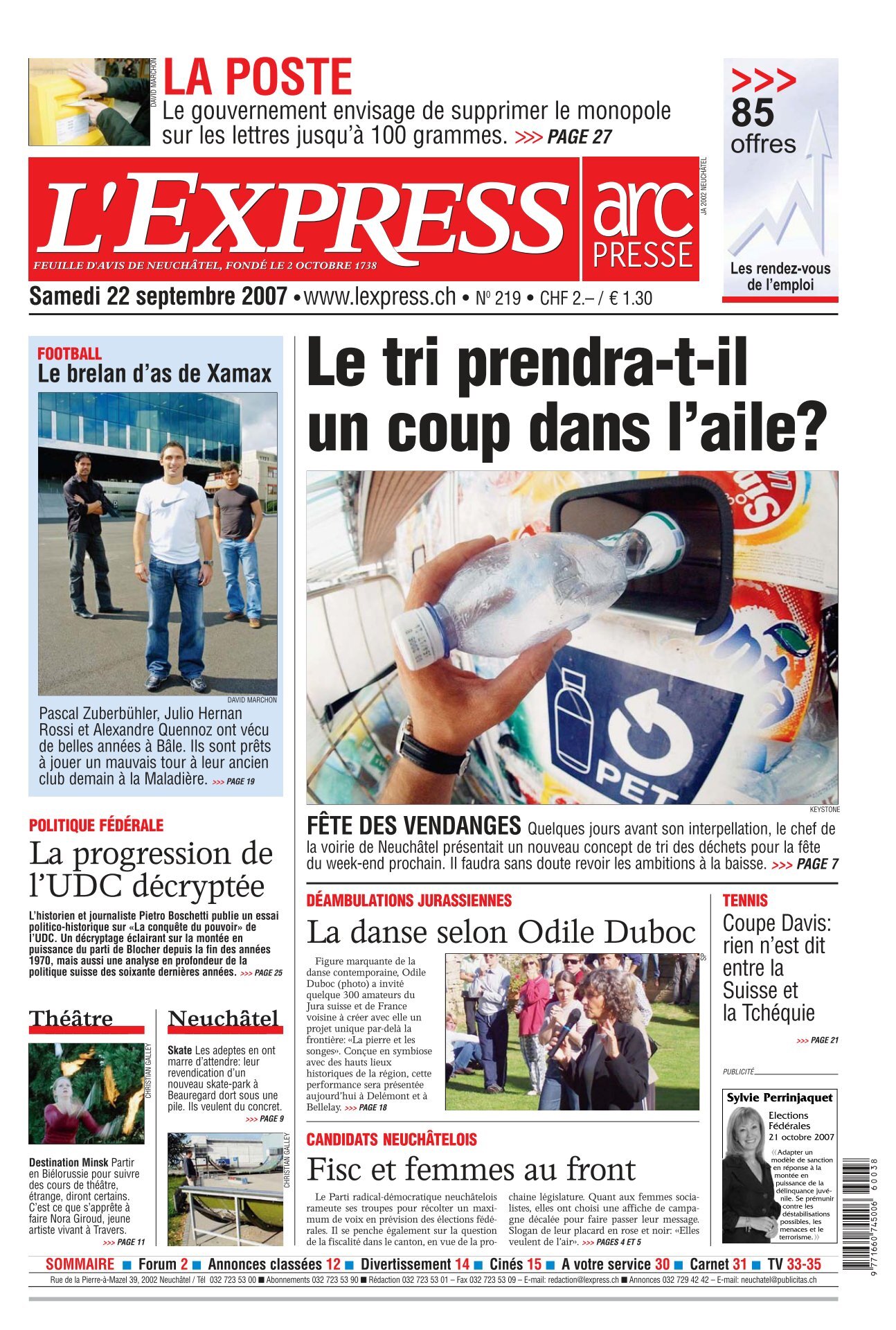 L'IMPARTIAL / SAMEDI 22 SEPTEMBRE 2007 - Arcinfo.ch