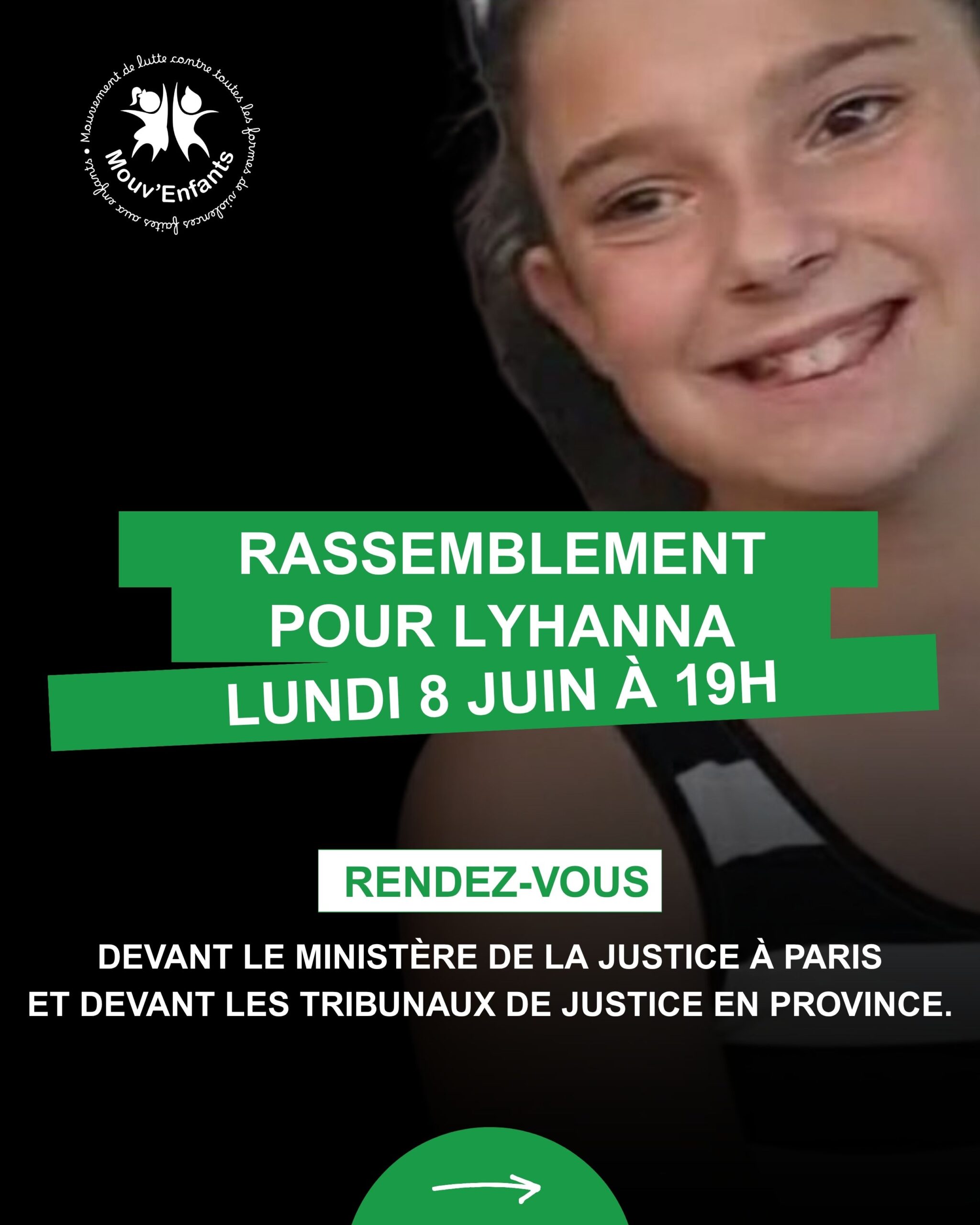 RASSEMBLEMENT POUR LYHANNA - lundi 8 juin à 19H retrouvez les villes qui  participent à la mobilisation - Mouv'Enfants