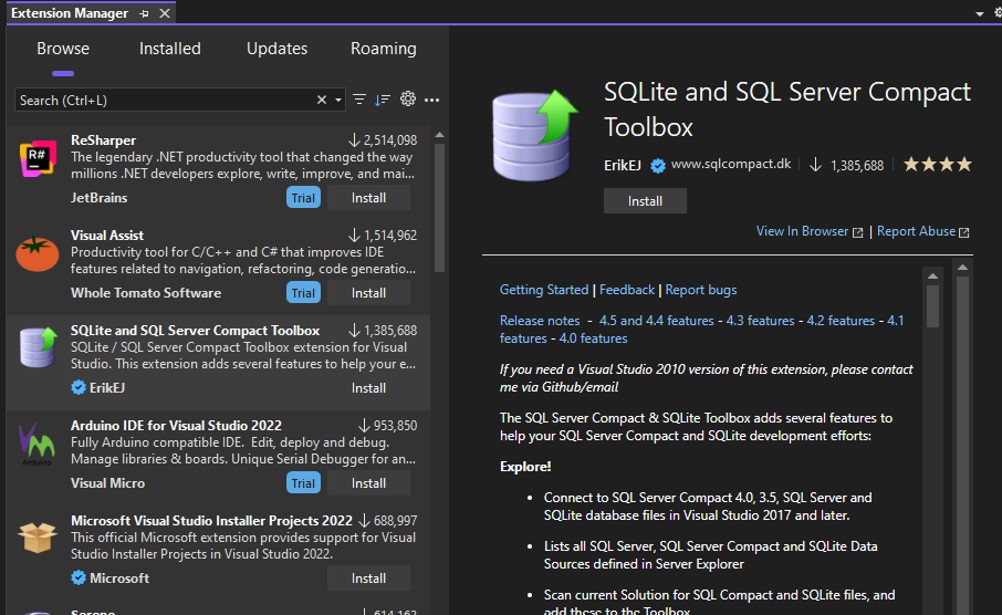 Rechercher et gérer des packages d'extension - Visual Studio (Windows) |  Microsoft Learn