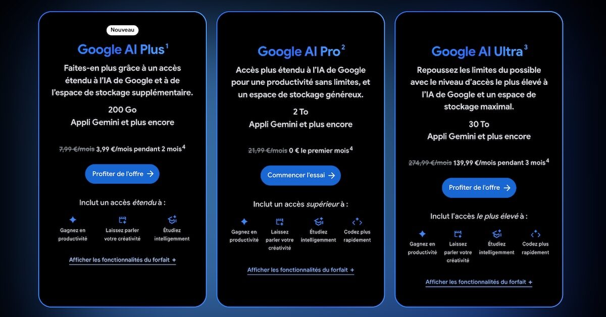 Google AI Plus, Pro, Ultra : quelles différences avec la version gratuite  de Gemini ?