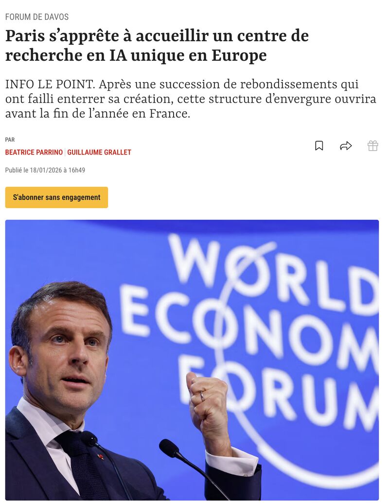 C'est historique. Paris va accueillir un centre de recherche en IA présenté  comme unique en Europe. Une étape de plus qui consacre la France comme hub  majeur de l'intelligence artificielle, en… |