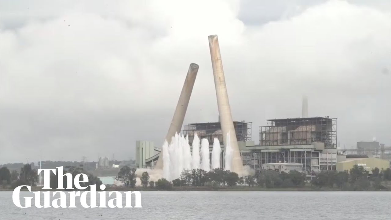 Decommissioned power station's chimneys crash to the ground in livestreamed  demolition - YouTube
