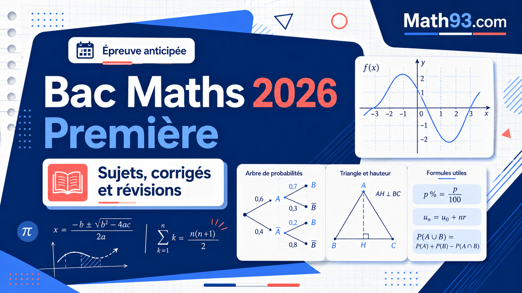 Bac 2026 Première Maths Non-Spé – Sujets et corrigés