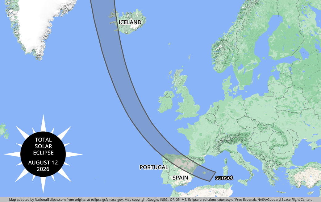 2026 Total Solar Eclipse Overview for Iceland and Spain