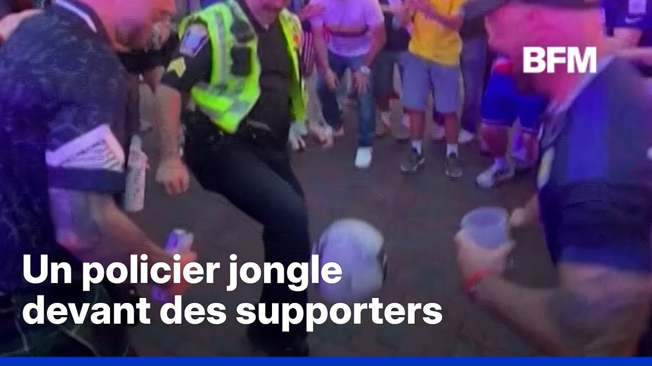 Un policier américain jongle devant des supporters à Boston - YouTube