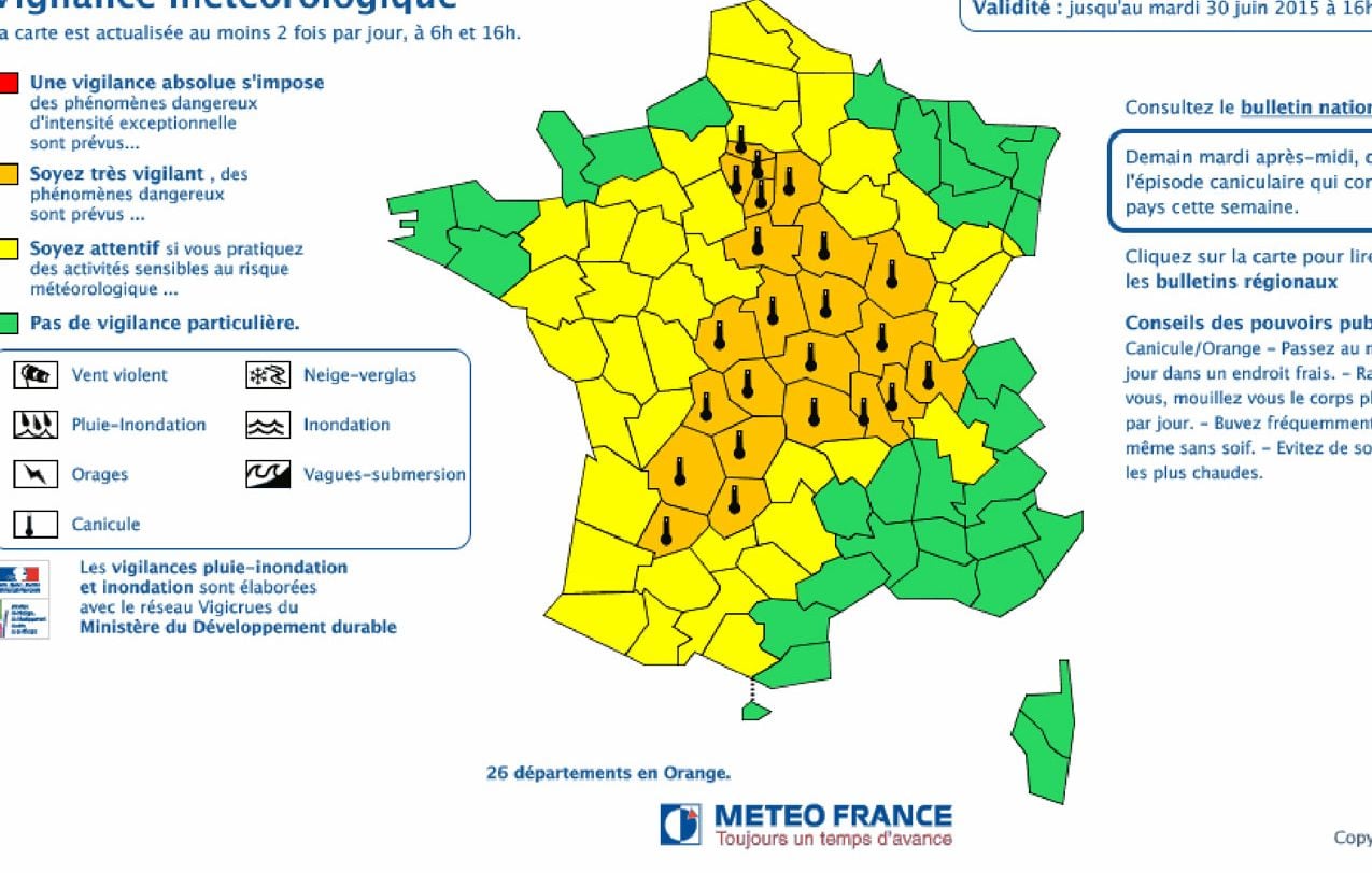 Canicule: 26 départements placés en vigilance orange