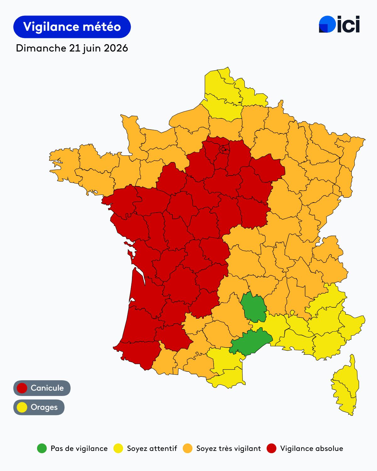 Canicule : 35 départements en vigilance rouge à partir de dimanche midi, 45  en orange - ICI