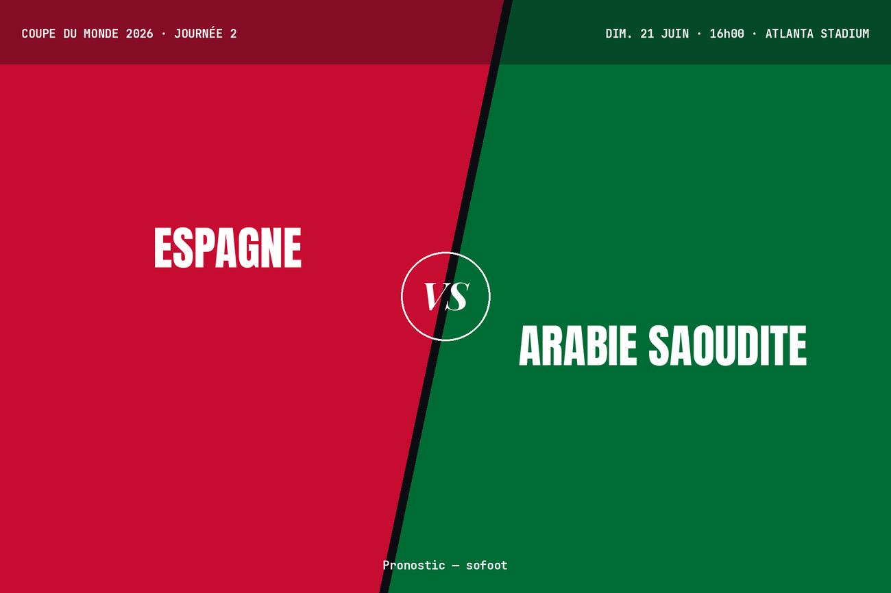 Pronostic Espagne Arabie saoudite : analyse, cotes et prono Coupe du monde  2026 - Paris sportifs - SO FOOT.com