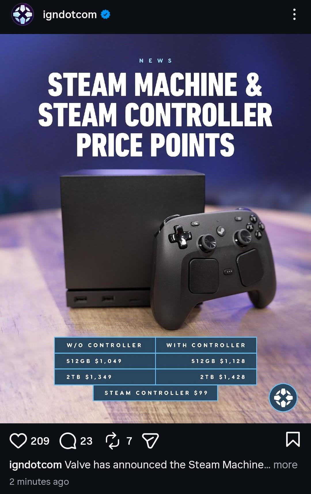 Prix de la Steam Machine révélé : 1130 $ pour la variante 512 Go et 1430 $  pour 2 To : r/videogames