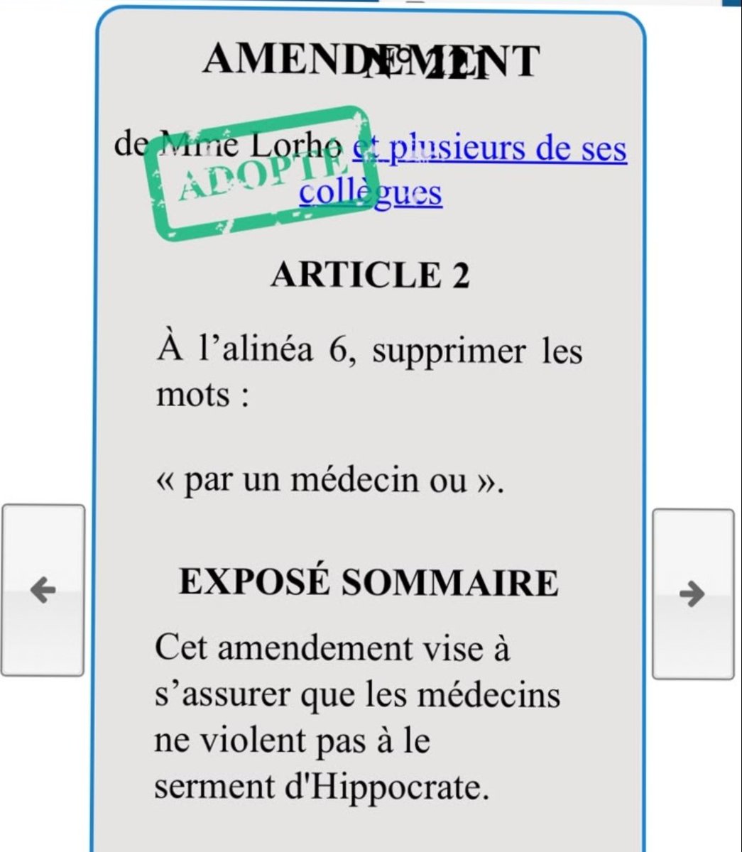 Coup de théâtre à l'assemblée ! Les députés viennent de voter un amendement  qui exclut les médecins de l'aide à mourir pour la laisser ... aux seuls  infirmiers.