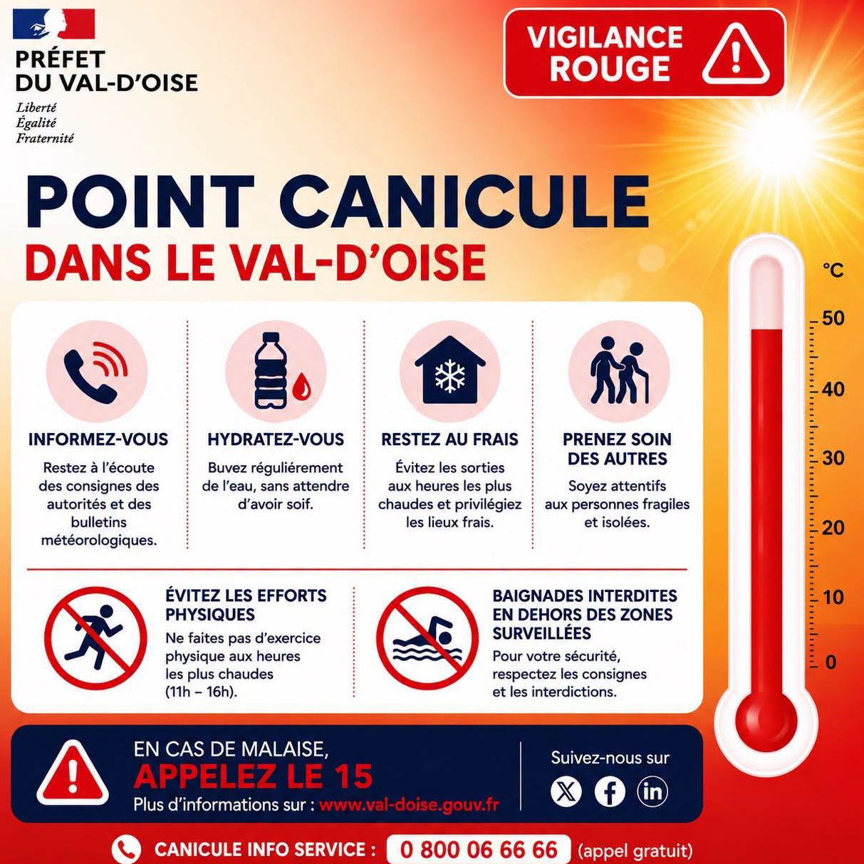 Le département du Val-d'Oise en vigilance rouge canicule depuis le 21 Juin  ! - Commune de Bernes-sur-Oise