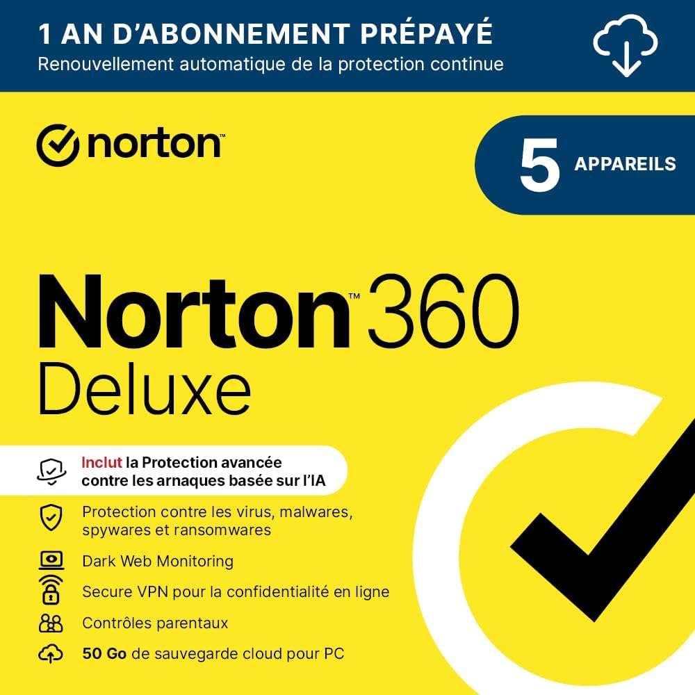 Norton 360 Deluxe 2026 |5 appareils | 1 An d'Abonnement en renouvellement  automatique |Téléchargement : Amazon.fr: Logiciels