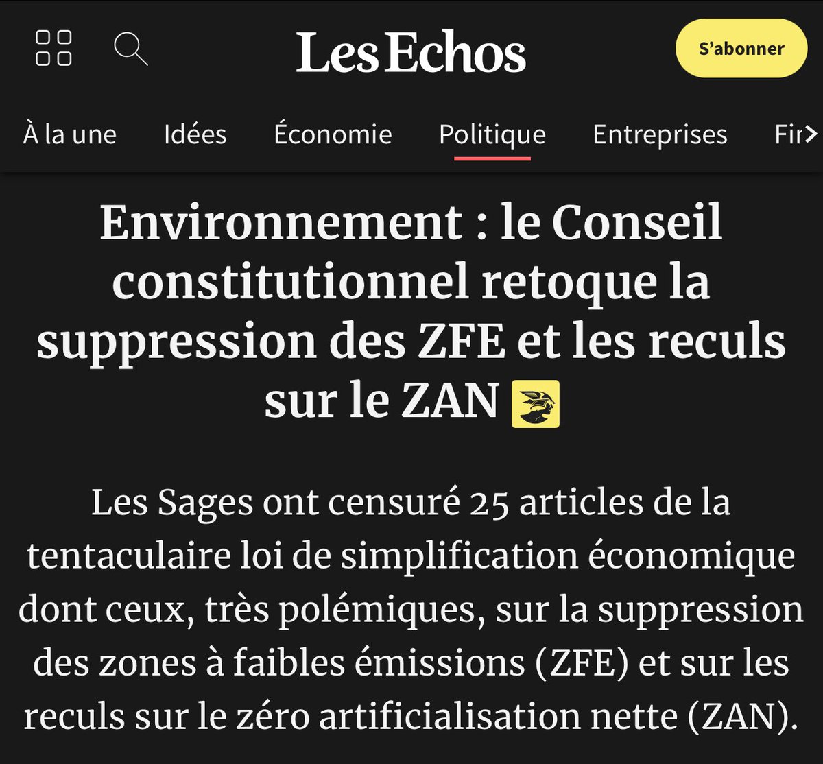 🔴 Alerte au déni de démocratie ! Le Conseil constitutionnel rend sa  décision sur la loi de simplification et piétine le vote du Parlement. Les  ZFE ne seront pas supprimées, le ZAN