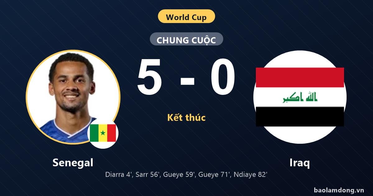 Le Sénégal a ravivé ses espoirs de qualification pour la suite de la Coupe  du monde après une victoire écrasante 5-0 contre l'Irak.