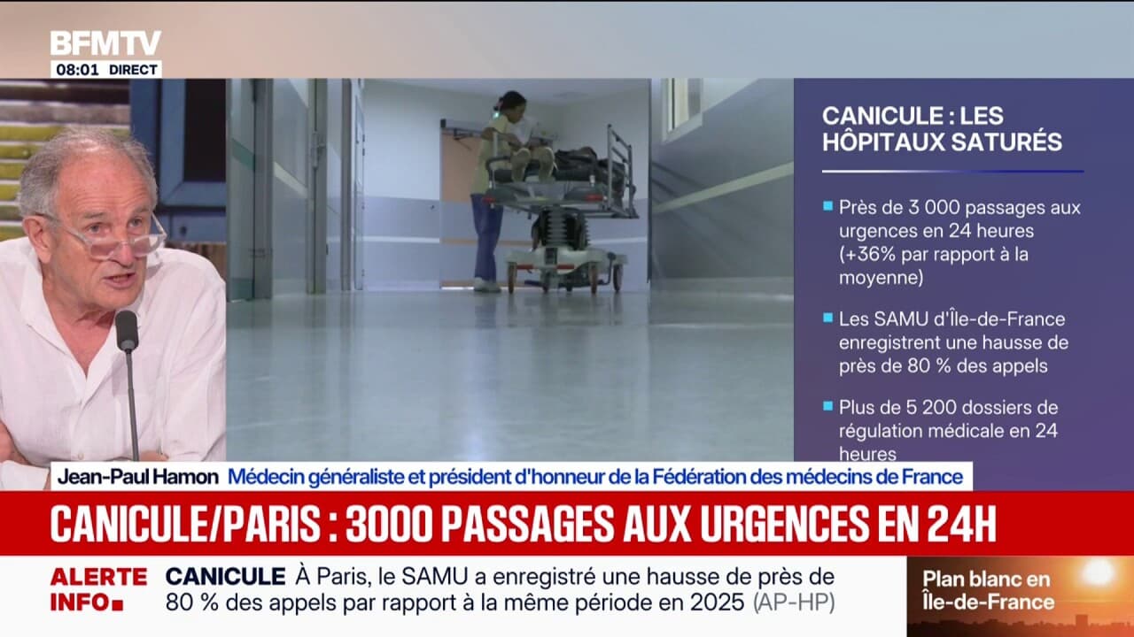 Canicule: près de 3.000 passages aux urgences de l'AP-HP en 24 heures, soit  une hausse de 36 % par rapport à une journée normale