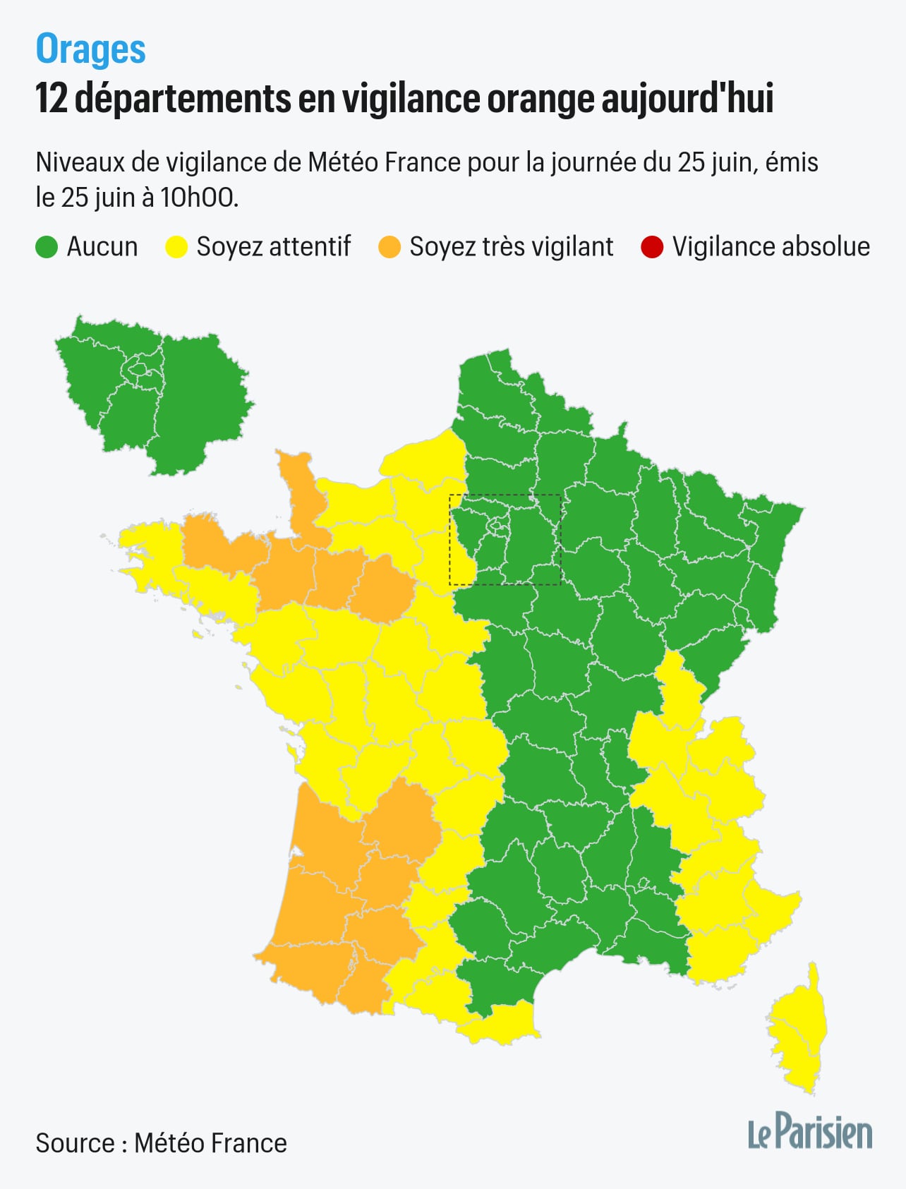 Orages « violents » : 12 départements de l'Ouest en alerte ce jeudi,  prudence dans plusieurs régions - Le Parisien