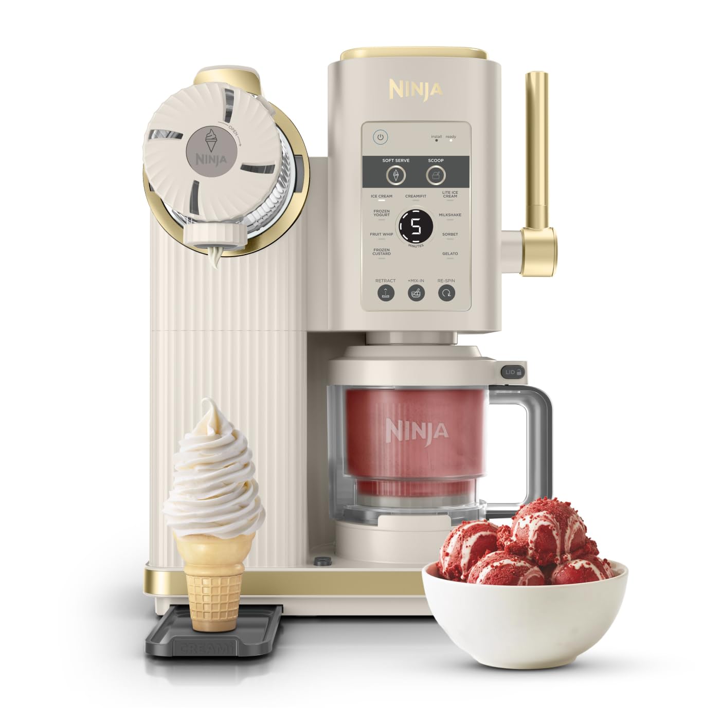 NINJA CREAMi Sorbetière Scoop and Swirl avec 2 pots, 13 modes pour réaliser  crèmes glacées, glaces à l'italienne, gelatos, sorbets, milkshakes et plus,  option Extra, Stone/Or NC701EUSTGD : Amazon.fr: Cuisine et Maison
