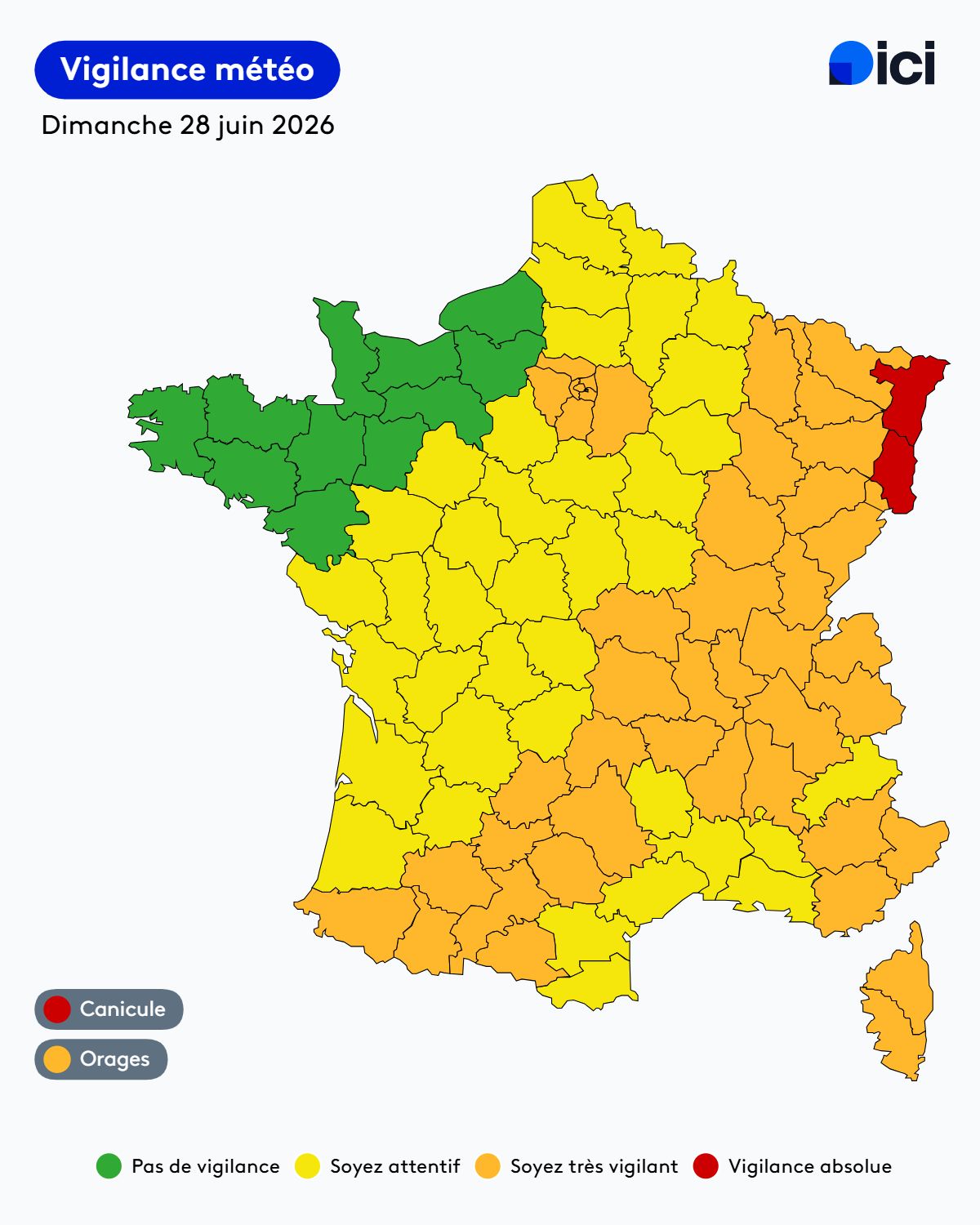 Canicule : plus que deux départements en vigilance rouge ce dimanche, le Bas-Rhin et le Haut-Rhin - ICI