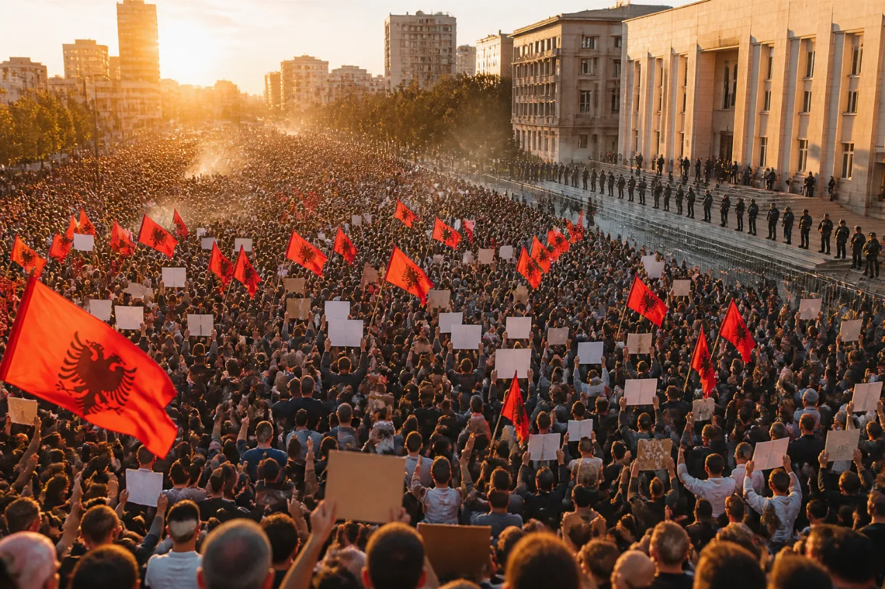 Des dizaines de milliers manifestent à Tirana contre un méga‑projet touristique lié à la famille Trump — Renseignement Économique