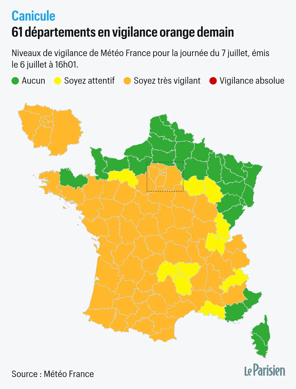 Canicule : 61 départements placés en vigilance orange pour la journée de mardi, dont toute la région Île-de-France - Yahoo Actualités France
