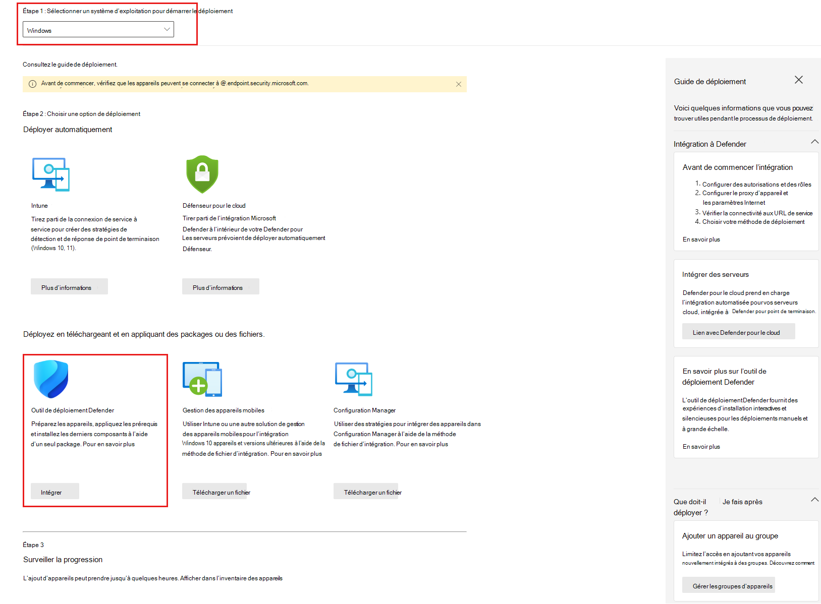 Déployer Microsoft Defender sécurité de point de terminaison sur des appareils Windows à l'aide de l'outil de déploiement Defender (préversion) - Microsoft Defender for Endpoint | Microsoft Learn