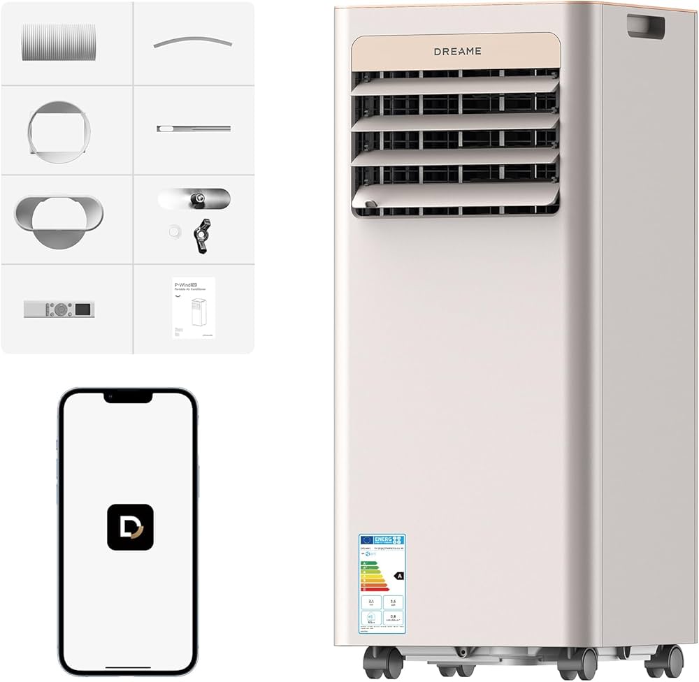 DREAME P-Wind10 7000 BTU Climatiseur portable 3-en-1 : Refroidissement, Déshumidification et Ventilateur, flux d'air 3D, contrôle via appli et télécommande, mode sommeil, installation facile : Amazon.fr: Cuisine et Maison