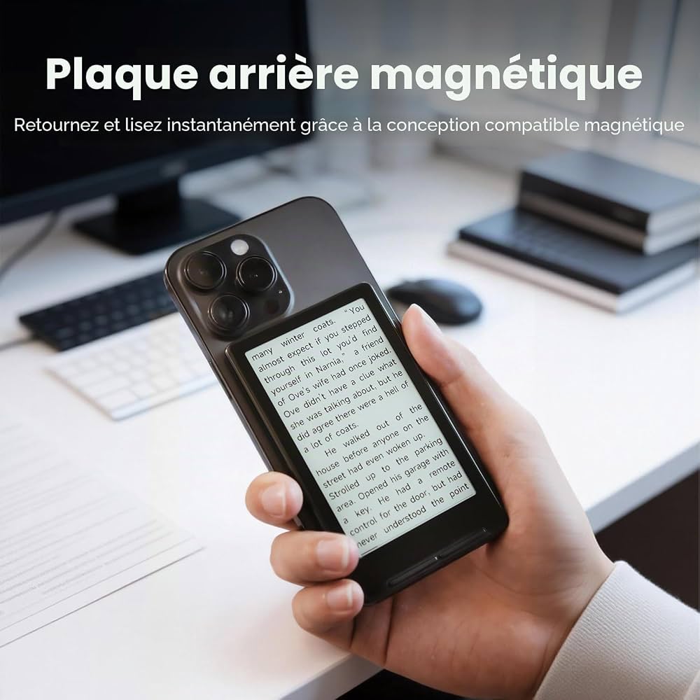 XTEINK X4 – Liseuse électronique de poche portable à encre électronique de poche de 10,9 cm avec boutons de rotation de page physiques, ultra mince 0,6 cm et 77,1 g, design magnétique,