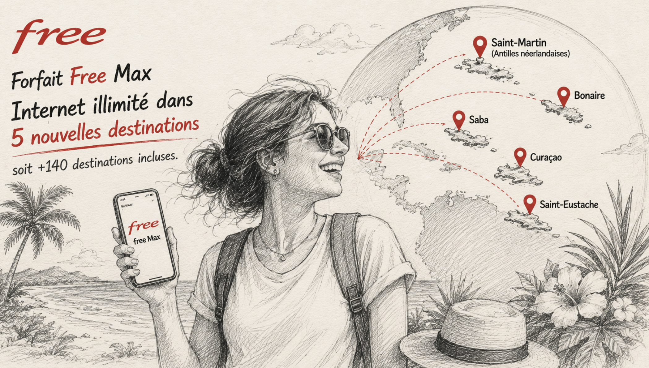 Free Mobile annonce inclure l'internet illimité dans 5 nouvelles destinations inédites pour son forfait Free Max