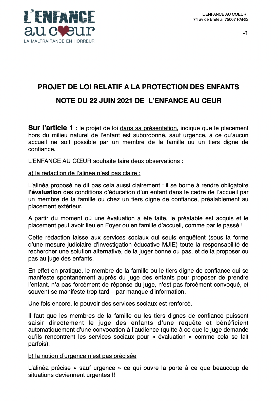Projet de loi relatif à la protection de l'enfance - L'enfance au coeur