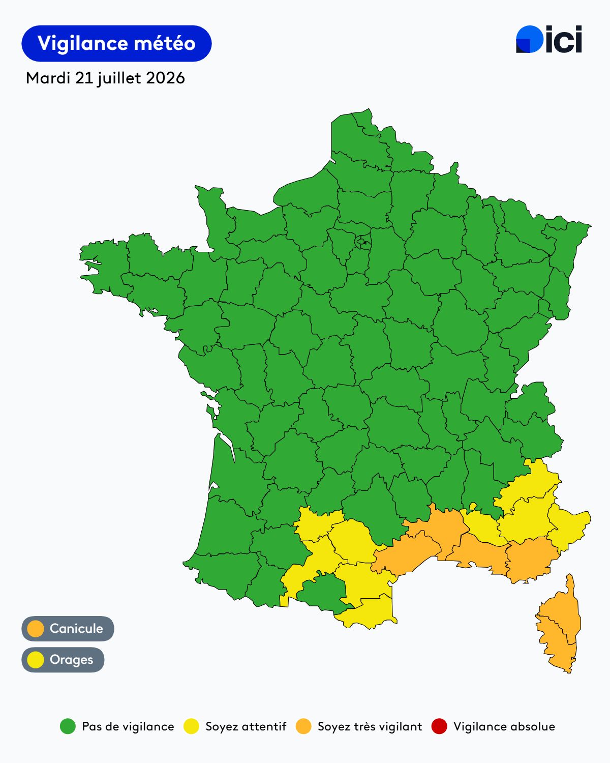 Canicule : six départements maintenus en vigilance orange mardi, plus aucun département concerné mercredi - ICI